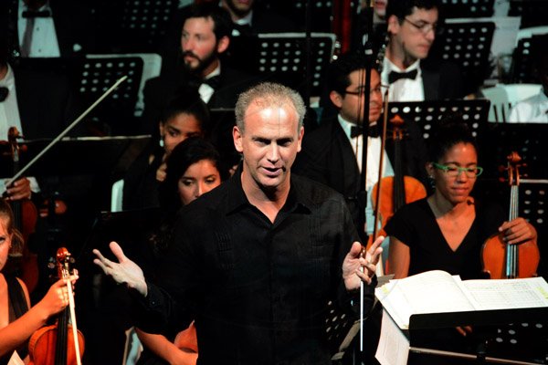 Winston Sill/Freelance Photographer
The National Youth Orchestra of Jamaica (NYOJ)  presents the YOA Orchestra of the Americas (YOA) in Concert, held at Church On The Rock, St. Andrew on Thursday night July 24, 2014.  Here is Carlos Miguel Prieto, Music Director, YOA.